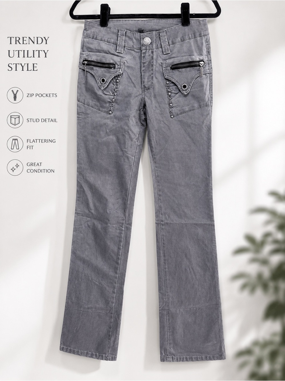 Y2K Gray Studded Utility Pants size 25